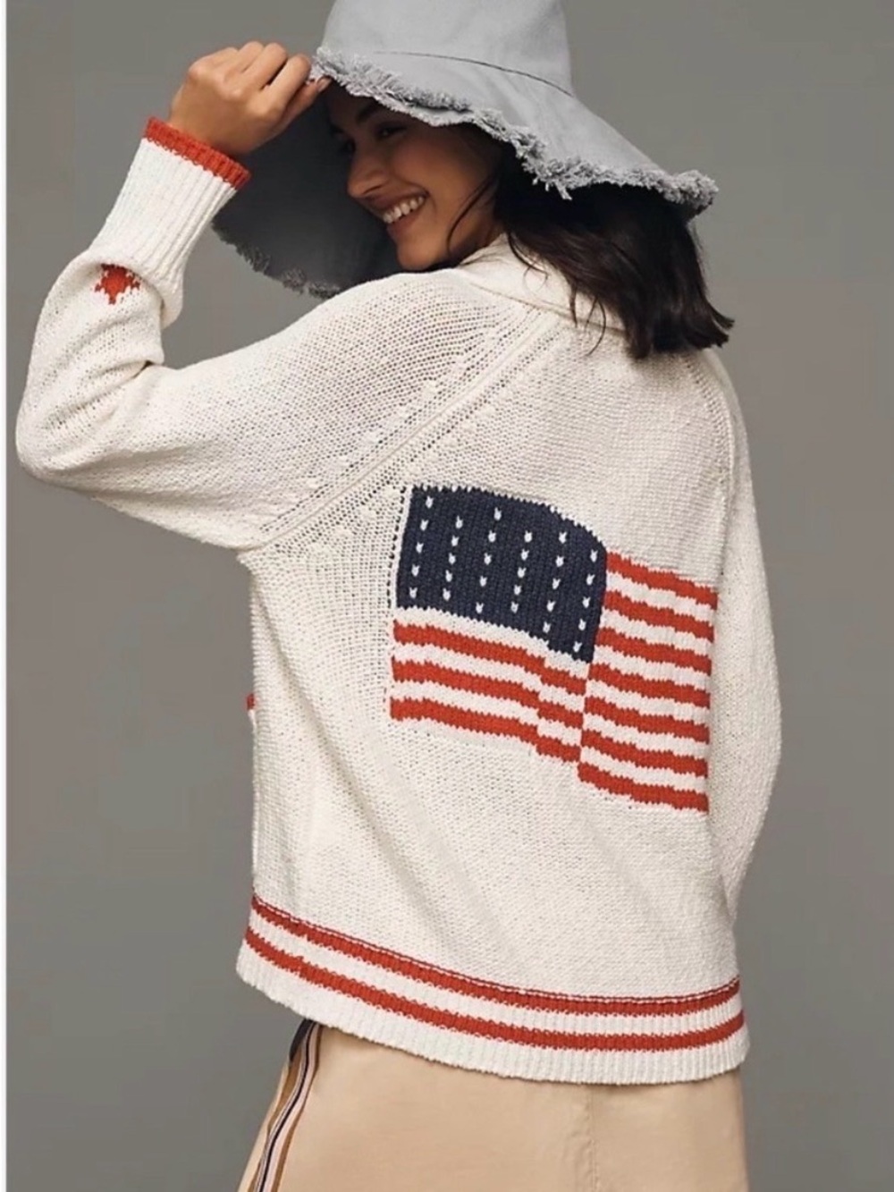 Maeve American Flag Cardigan - Ivory